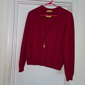 St. John Red Knit 2-Piece Set Cardigan + Shell Size L USA